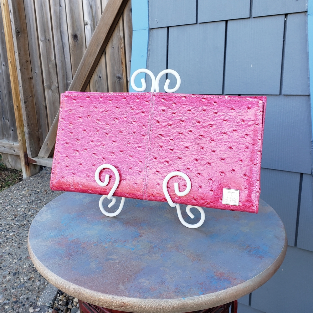 Pink Faux Ostrich Embossed Docunent Wallet - Miche